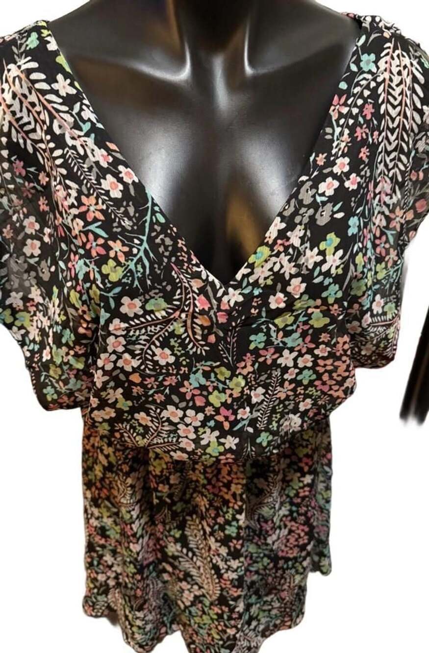 Candie's Black Floral Print Flutter Sleeve Mini Dress Size L